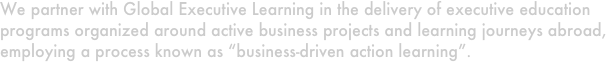 We partner with Global Executive Learning in the delivery of executive education programs organized around active business projects and learning journeys abroad, employing a process known as “business-driven action learning”.  